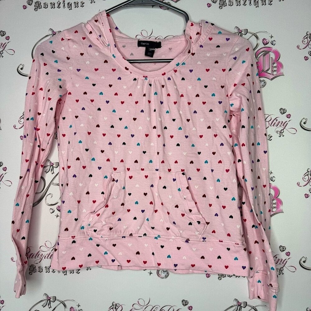Gap heart print long sleeve pink purple red blue purple white hearts sweater